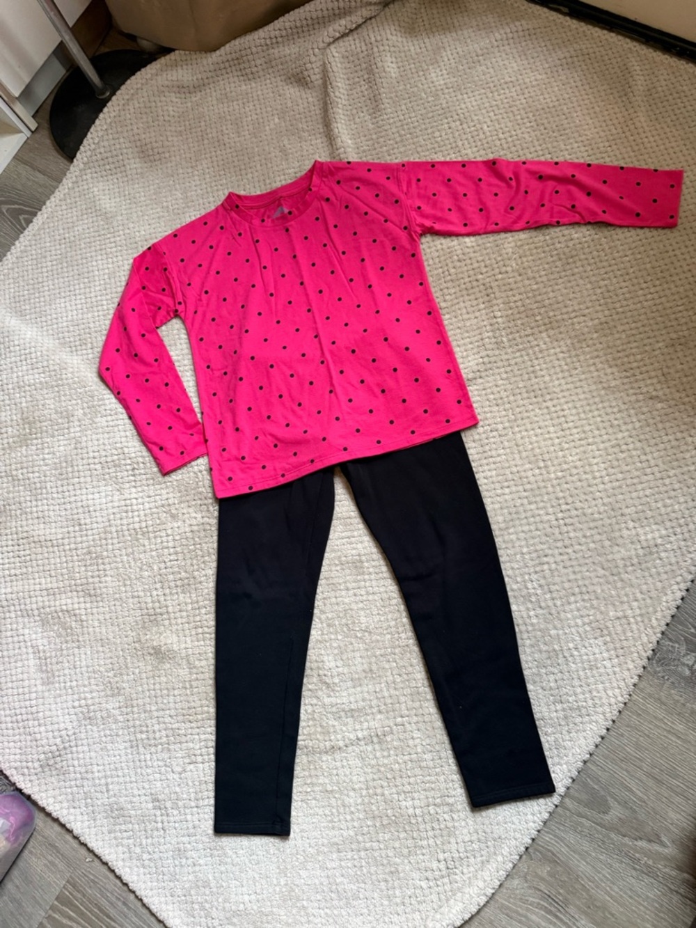 Children's Hot Pink and Black Polka Dot Long Sleeve Top & pants set